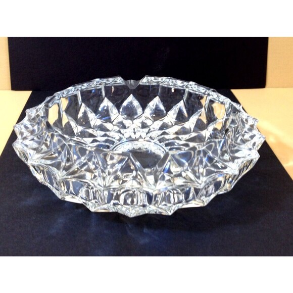Vintage Clear Crystal Cut Glass 7" Round Heavy Cigar Cigarette Ashtray - Picture 2 of 8